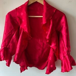 Heart Print Red Ruffled Handmade Open Top S-M